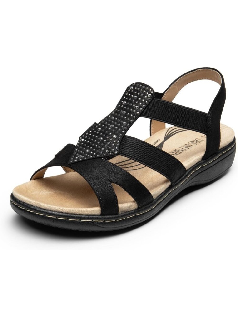 Dream Pairs Women's Black Open Toe Stretchy Strap Arch Support Flat Sandals